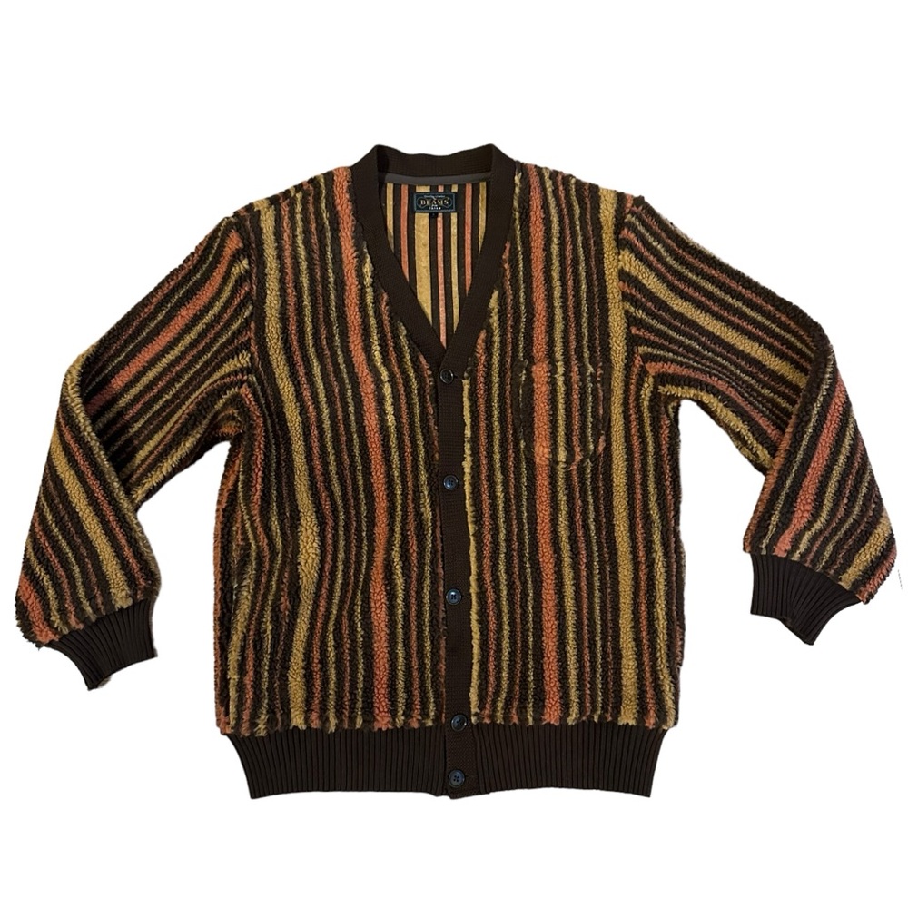 Beams Japanese Stripe Fleece Cardigan Size Large